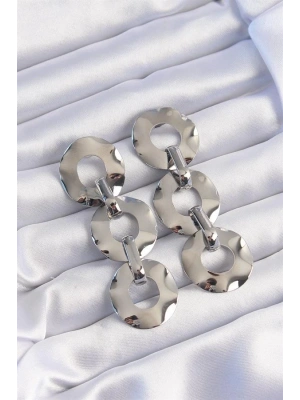 Pirinç Gümüş Renk Oval Ayna Model Sallantılı Küpe