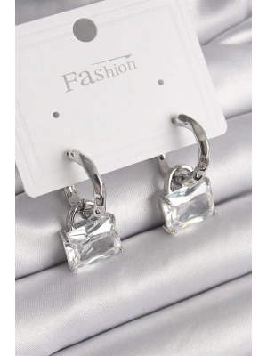 Pirinç Gümüş Renk Sallantı Zirkon Taşlı Çanta Model Kadın Küpe