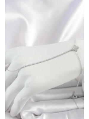 Pirinç Gümüş Renk Su Yolu Zirkon Taşlı İşlemeli Yonca Model Kadın Şahmeran