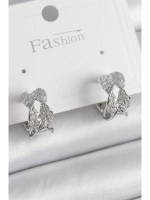 Pirinç Gümüş Renk Zirkon Taşlı Burgu Model Kadın Küpe