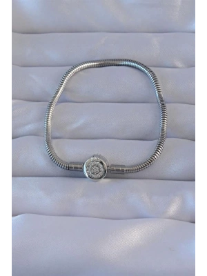 Pirinç Gümüş Renk Zirkon Taşlı Charm Bileklik