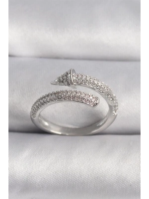 Pirinç Gümüş Renk Zirkon Taşlı Çivi Model VIP Seri Kadın Yüzük