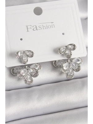 Pirinç Gümüş Renk Zirkon Taşlı Damla Model Kadın Küpe