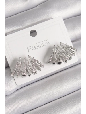 Pirinç Gümüş Renk Zirkon Taşlı Deniz Kabuğu Model Kadın Küpe