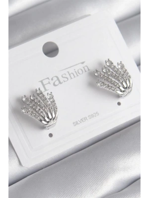 Pirinç Gümüş Renk Zirkon Taşlı Kadın Küpe