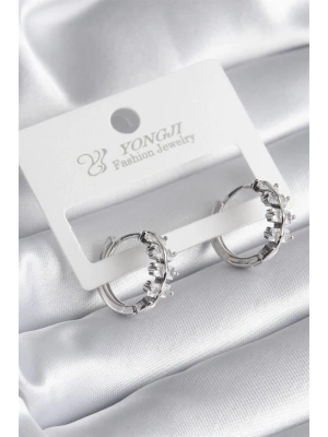 Pirinç Gümüş Renk Zirkon Taşlı Kadın Küpe