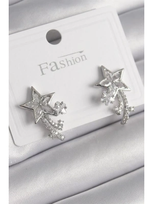 Pirinç Gümüş Renk Zirkon Taşlı Kuyruklu Yıldız Model Kadın Küpe