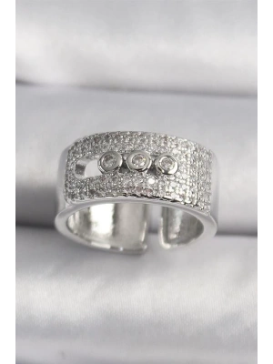 Pirinç Gümüş Renk Zirkon Taşlı Messika Model Kadın Yüzük