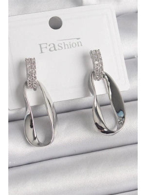 Pirinç Gümüş Renk Zirkon Taşlı Sallantı Kadın Küpe