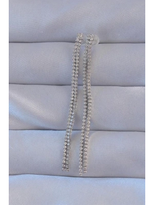 Pirinç Gümüş Renk Zirkon Taşlı Su Yolu Model Küpe