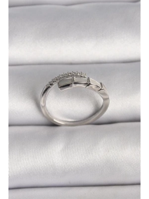 Pirinç Gümüş Renk Zirkon Taşlı Yılan Model Ayarlanabilir Yüzük