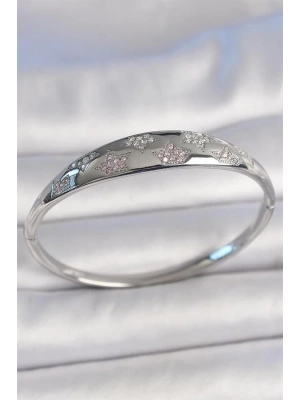 Pirinç Gümüş Renk Zirkon Taşlı Yıldız İşlemeli Kadın Kelepçe