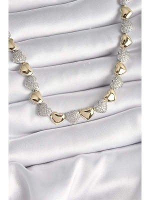 Pirinç Mix Renk Zirkon Taşlı Kalp Model VIP Exclusive Seri Kadın Kolye