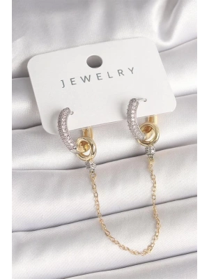 Pirinç Mix Renk Zirkon Taşlı Sallantı Zincir Model Kadın Küpe