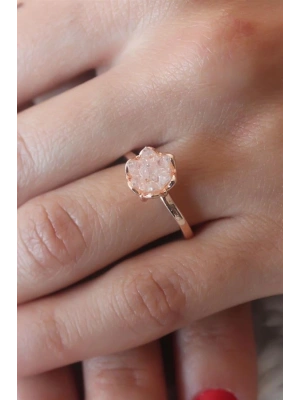 Pudra Lotus Çiçek Figür Gold Renk Kadın Yüzük