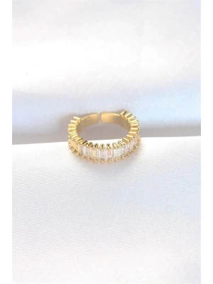 Sıralı Baget Taşlı Gold Renk Ayarlanabilir Yüzük