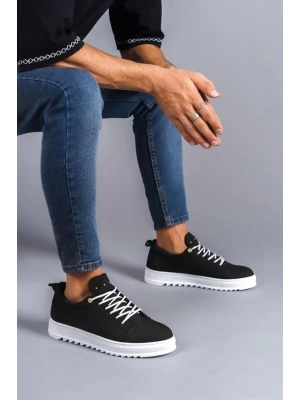 SLW152 Cool Bağcıklı Keten Erkek Günlük Spor Klasik Ayakkabı BT - Siyah