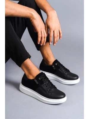 SLW155 Warrior Bağcıklı ve Fermuarlı Cilt Süet Erkek Günlük Sneaker Ayakkabı BT - Siyah