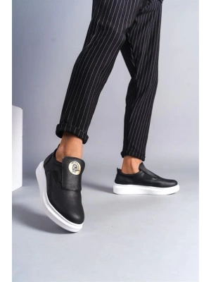SLW161 Hippo Bağcıksız Cilt Erkek Günlük Sneaker Ayakkabı BT - Siyah