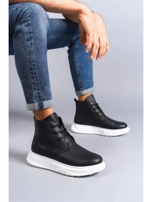 SLW204 Franca Bağcıklı Cilt Erkek Spor Bot BT - Siyah