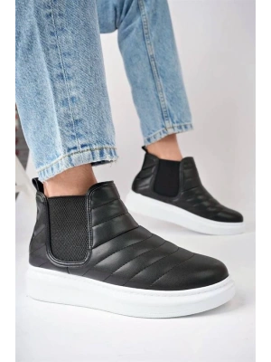 SLW205 Boston Bağcıksız Cilt Erkek Spor Bot BT - Siyah