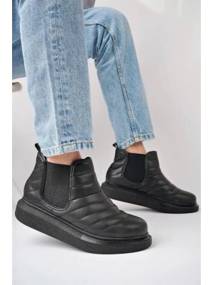 SLW205 Boston Bağcıksız Cilt Erkek Spor Bot ST - Siyah