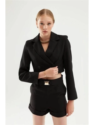 Tek Düğmeli Crop Blazer Ceket Siyah