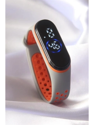 Turuncu Gri Renk Silikon Dijital Dokunmatik Led Saat