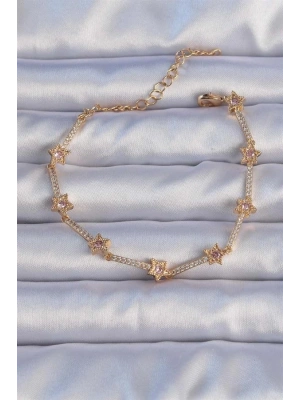 Vip Seri Pirinç Altın Renk Zirkon Taşlı Yıldız Model Bileklik