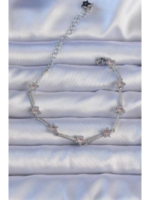 Vip Seri Pirinç Gümüş Renk Zirkon Taşlı Halley Yıldız Model Bileklik