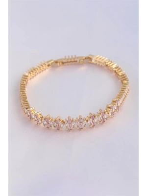 Vip Seri Pirinç Pembe Zirkon Taşlı Gold Renk Baget Model Bileklik