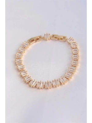 Vip Seri Pirinç Zirkon Taşlı Gold Renk Kare Su Yolu Model Bileklik