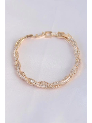 Vip Seri Pirinç Zirkon Taşlı Gold Renk Sarmal Model Bileklik