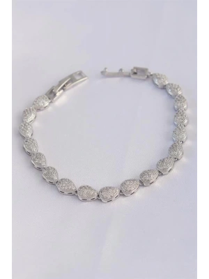 Vip Seri Pirinç Zirkon Taşlı Gümüş Renk Damla Model Bileklik