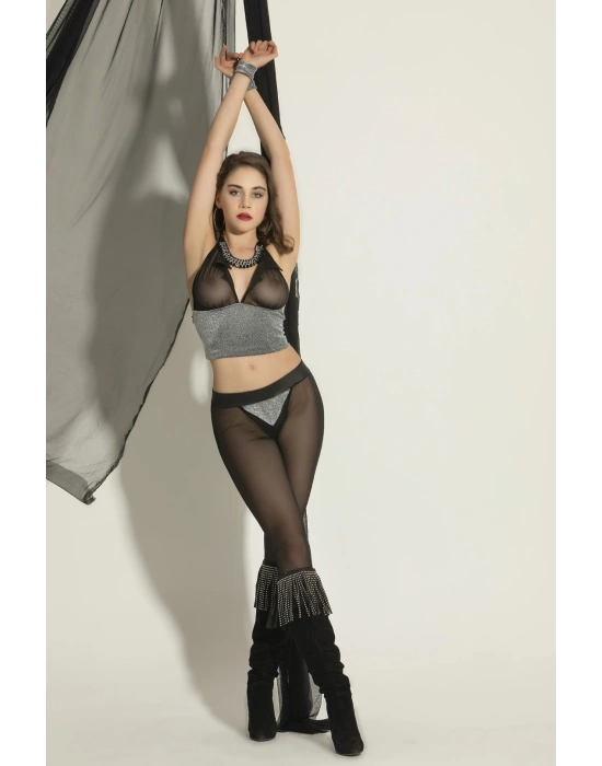 Bralet Pantolon Takım Siyah/Gümüş