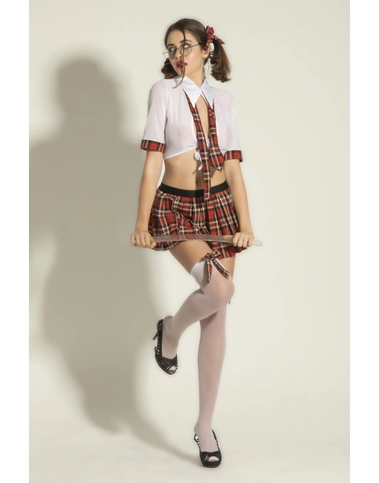 Ekose Şehvet Fantazi Transparan Öğrenci Kostümü