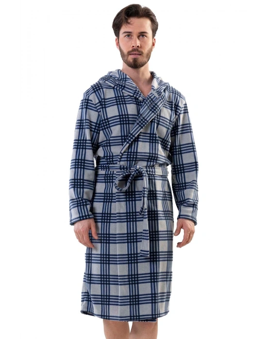 Erkek Polar Kapşonlu Uzun Kol Uzun Sabahlık