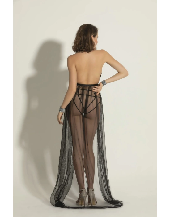 Fantezi Simli Elbise, String Takım Siyah/Gümüş