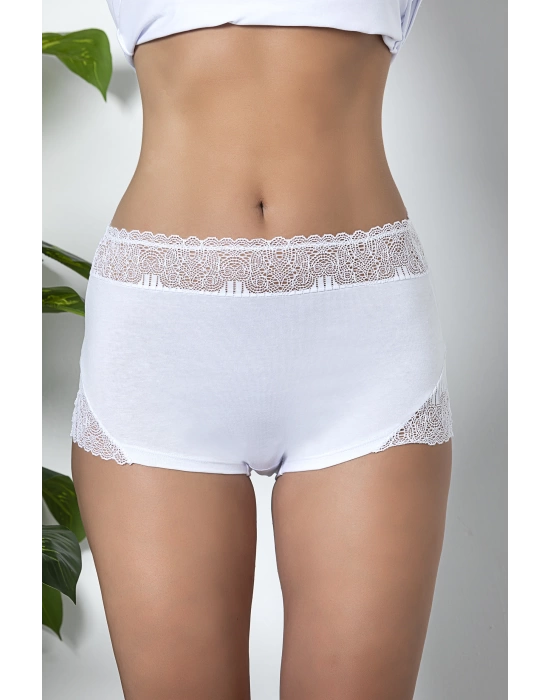 Pamuklu Dantel Detaylı Boxer Beyaz