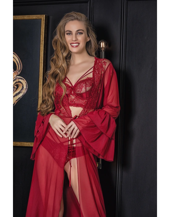 Transparan Maxi Boy Sabahlık Bordo