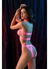 Fantazi Lastik Şerit Sütyen Külot Takım Pembe