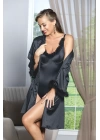 Mini Boy Saten Sabahlık Siyah Kuşaklı