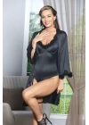 Mini Boy Saten Sabahlık Siyah Kuşaklı