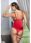 Saten Bacak Bantlı Çıtçıtlı Body Kırmızı