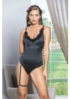 Saten Bacak Bantlı Çıtçıtlı Body Siyah