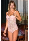 Transparan Dantel Desenli Çıtçıtlı Body Pembe