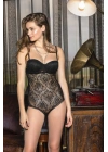 Transparan Dantel Desenli Çıtçıtlı Body Siyah