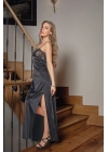 Yırtmaçlı Saten Kumaş Uzun String Gecelik