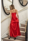 Yırtmaçlı Saten Kumaş Uzun String Gecelik Kırmızı