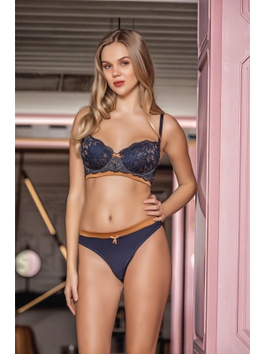 Dantalli Hafif Destekli Sütyen String Takımı Lacivert